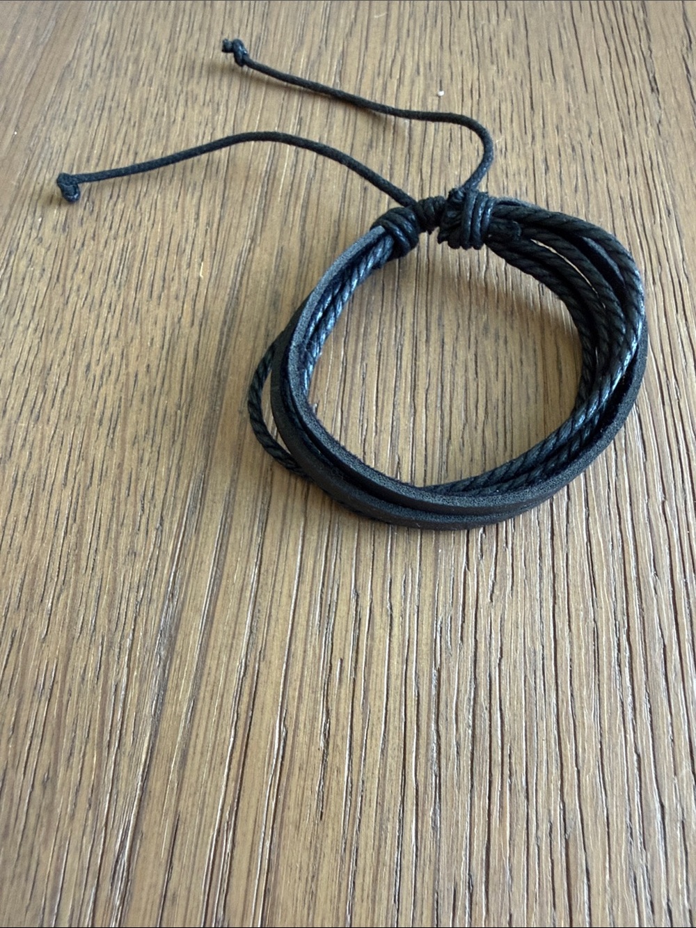 Black Multi-Strand Leather Wrap Bracelet